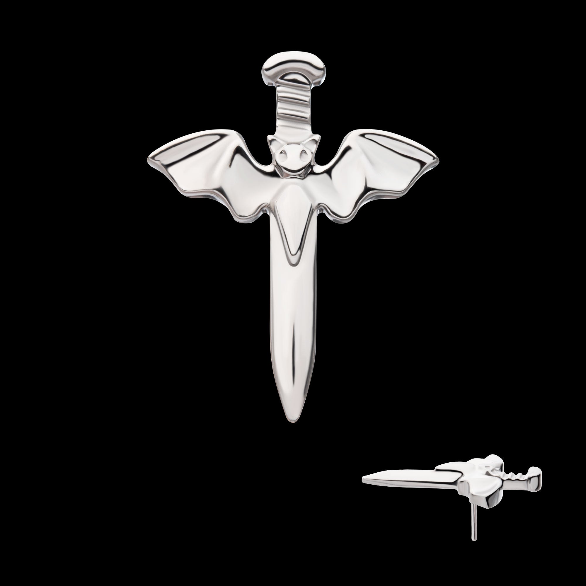 Dagger with Flying Bat Flatback Stud Earring / Nosering - Titanium