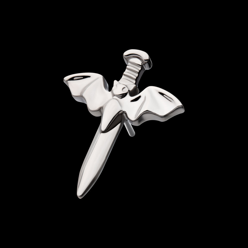 Dagger with Flying Bat Flatback Stud Earring / Nosering - Titanium