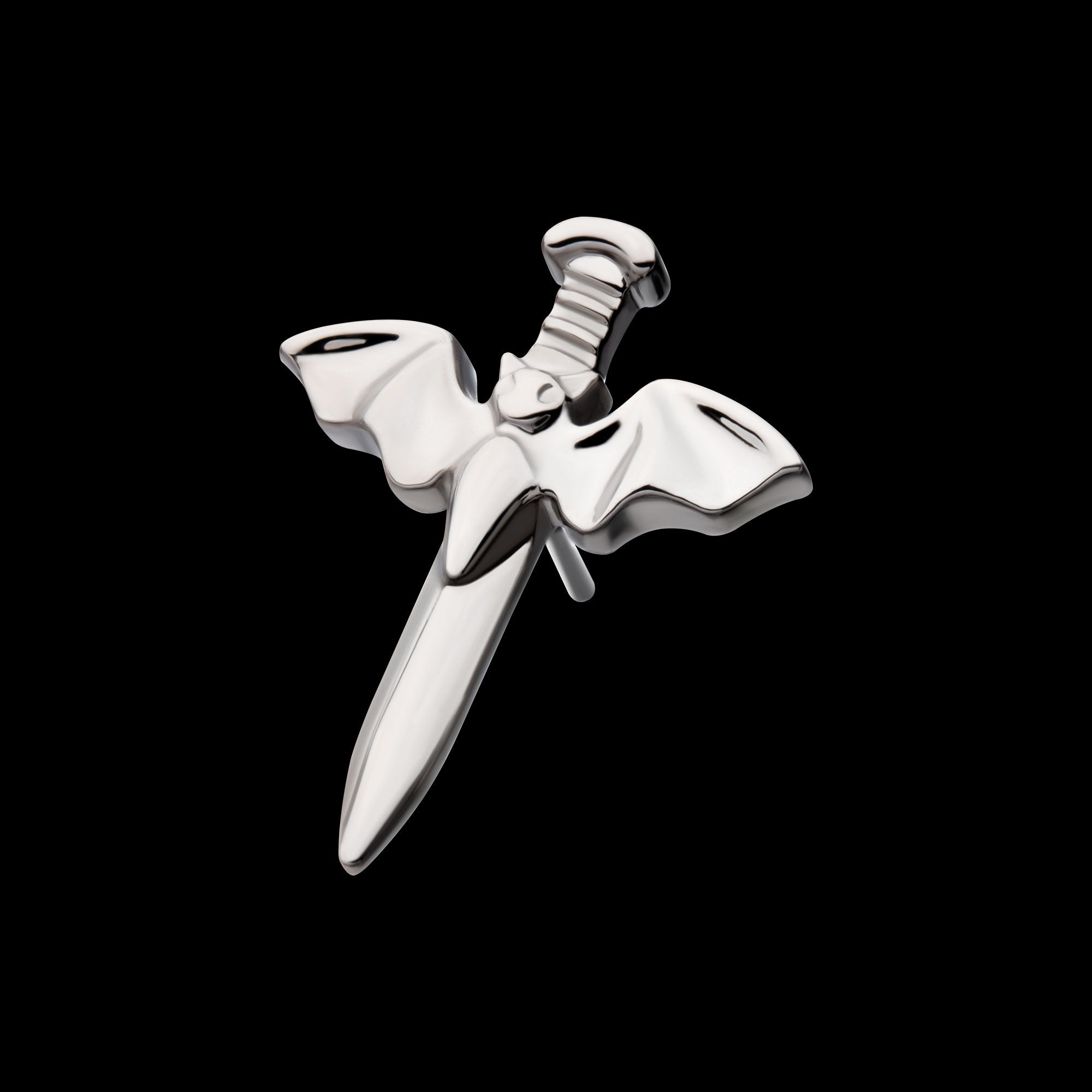 Dagger with Flying Bat Flatback Stud Earring / Nosering - Titanium