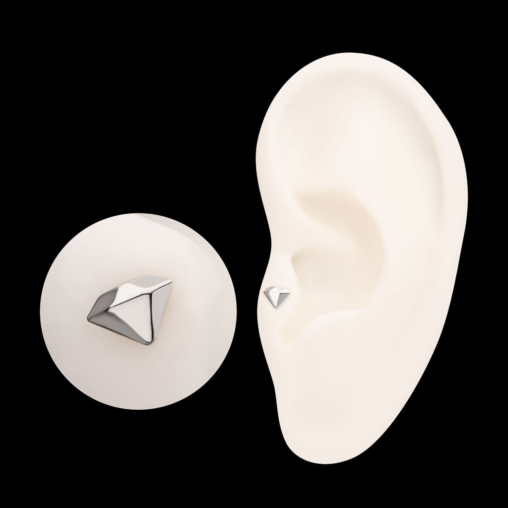 3D Diamond Shape Flatback Stud Earring / Nosering - Diamond in Titanium