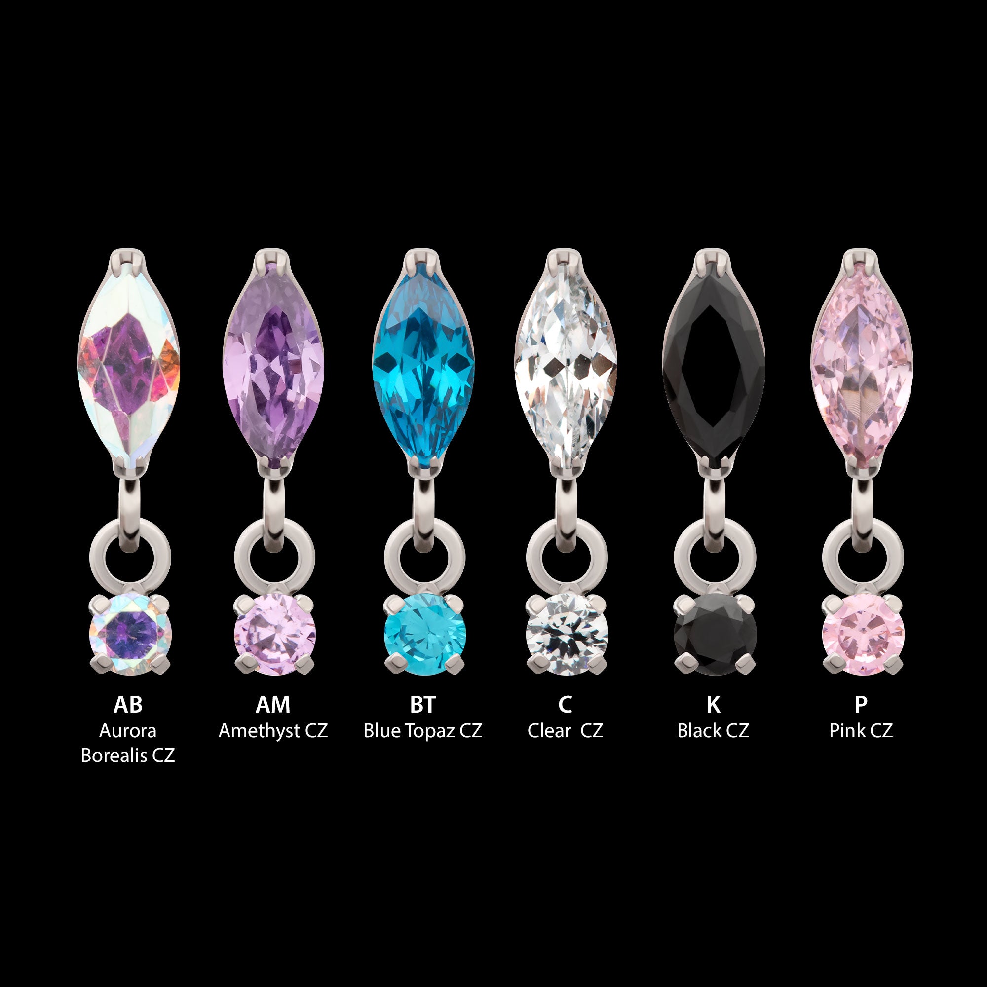 Marquise with Prong Set Gem Dangle Flatback Stud Earring / Nosering - Gem in Titanium