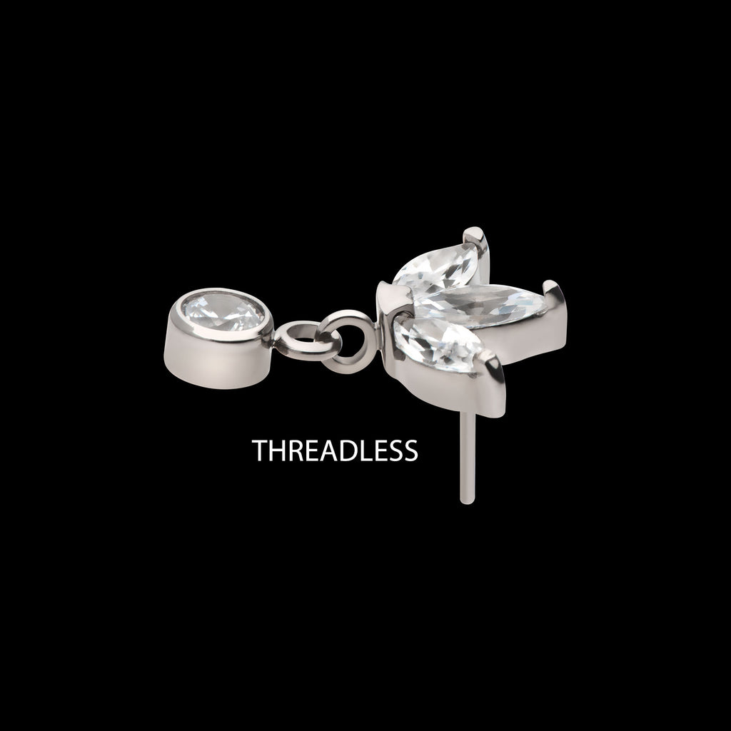 3 Marquise Fan with Bezel Gem Dangle Flatback Stud Earring / Nosering - Gem in Titanium
