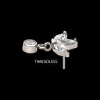 3 Marquise Fan with Bezel Gem Dangle Flatback Stud Earring / Nosering - Gem in Titanium