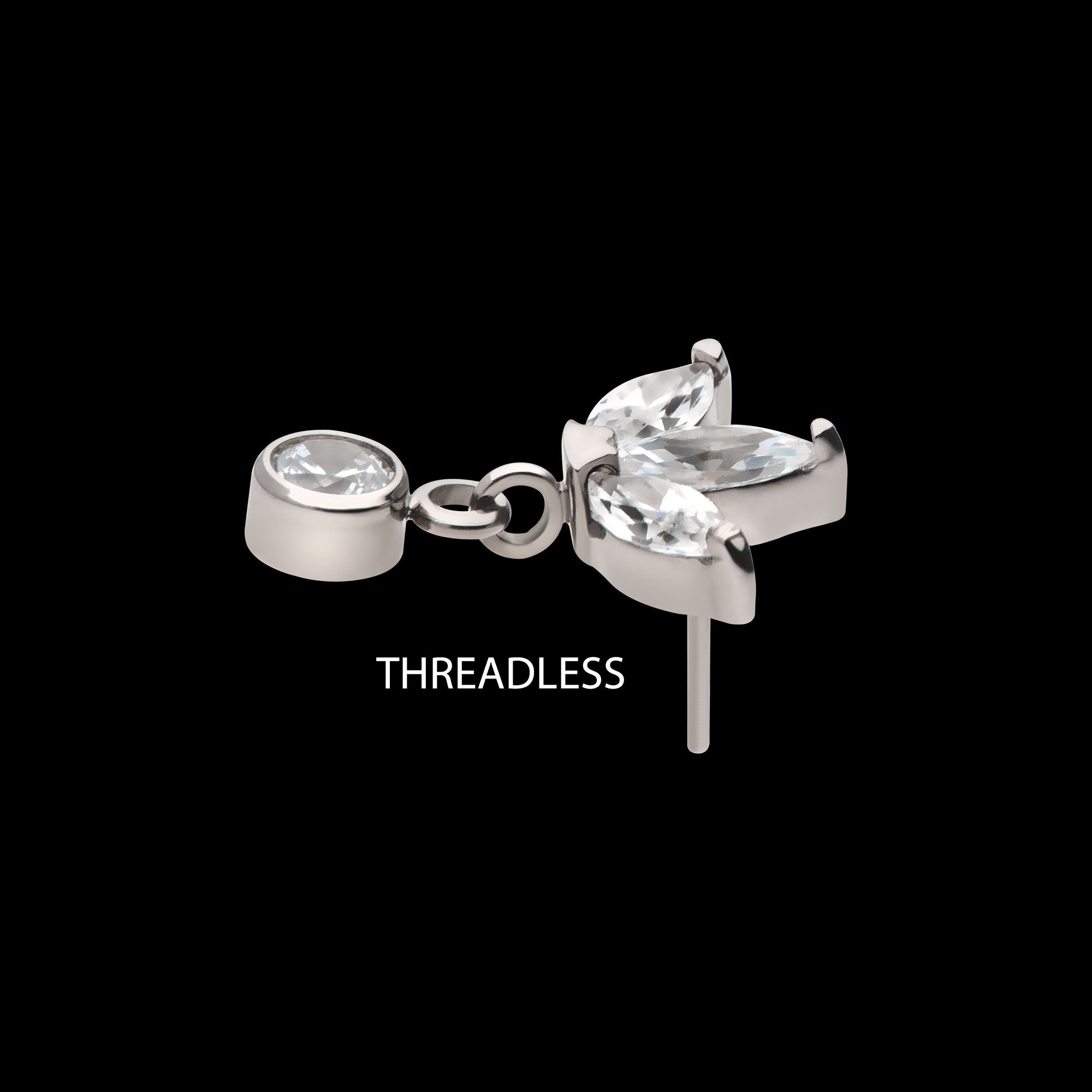 3 Marquise Fan with Bezel Gem Dangle Flatback Stud Earring / Nosering - Gem in Titanium