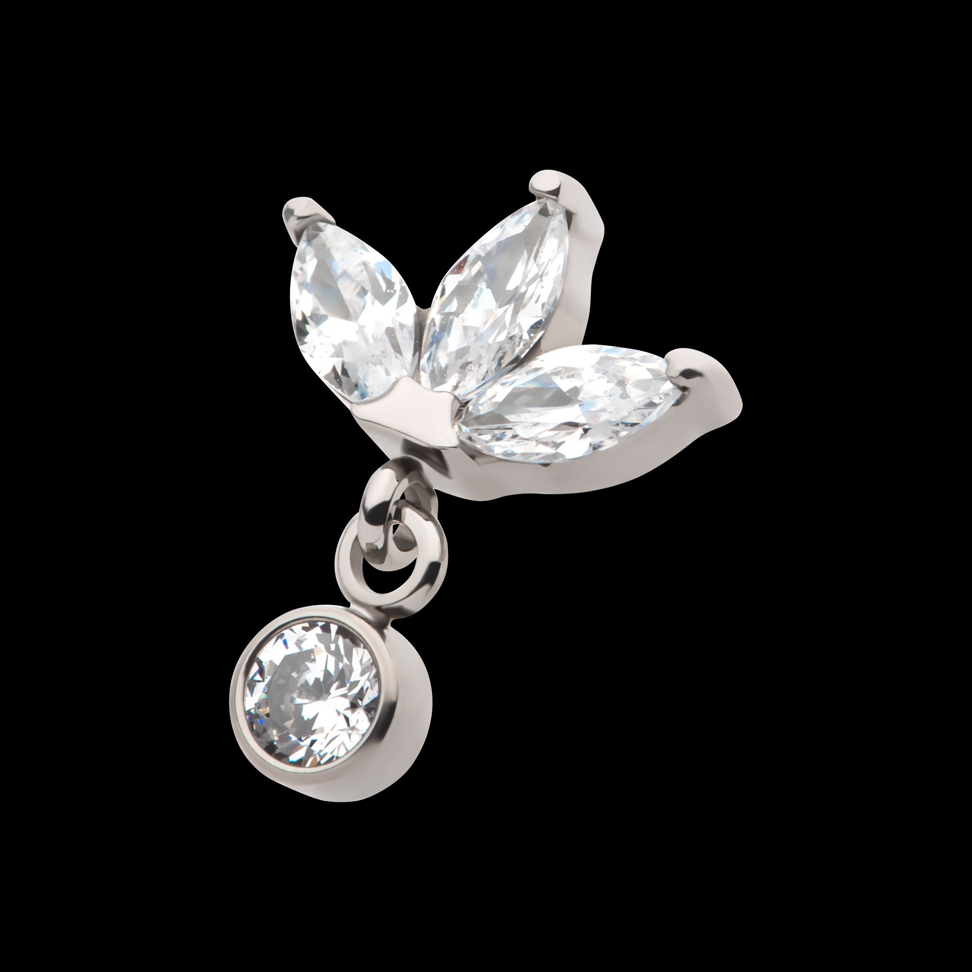 3 Marquise Fan with Bezel Gem Dangle Flatback Stud Earring / Nosering - Gem in Titanium