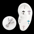 3 Marquise Fan with Bezel Gem Dangle Flatback Stud Earring / Nosering - Gem in Titanium
