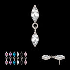 Prong Set Double Marquise Gem Dangle Flatback Stud Earring / Nosering - Gem in Titanium