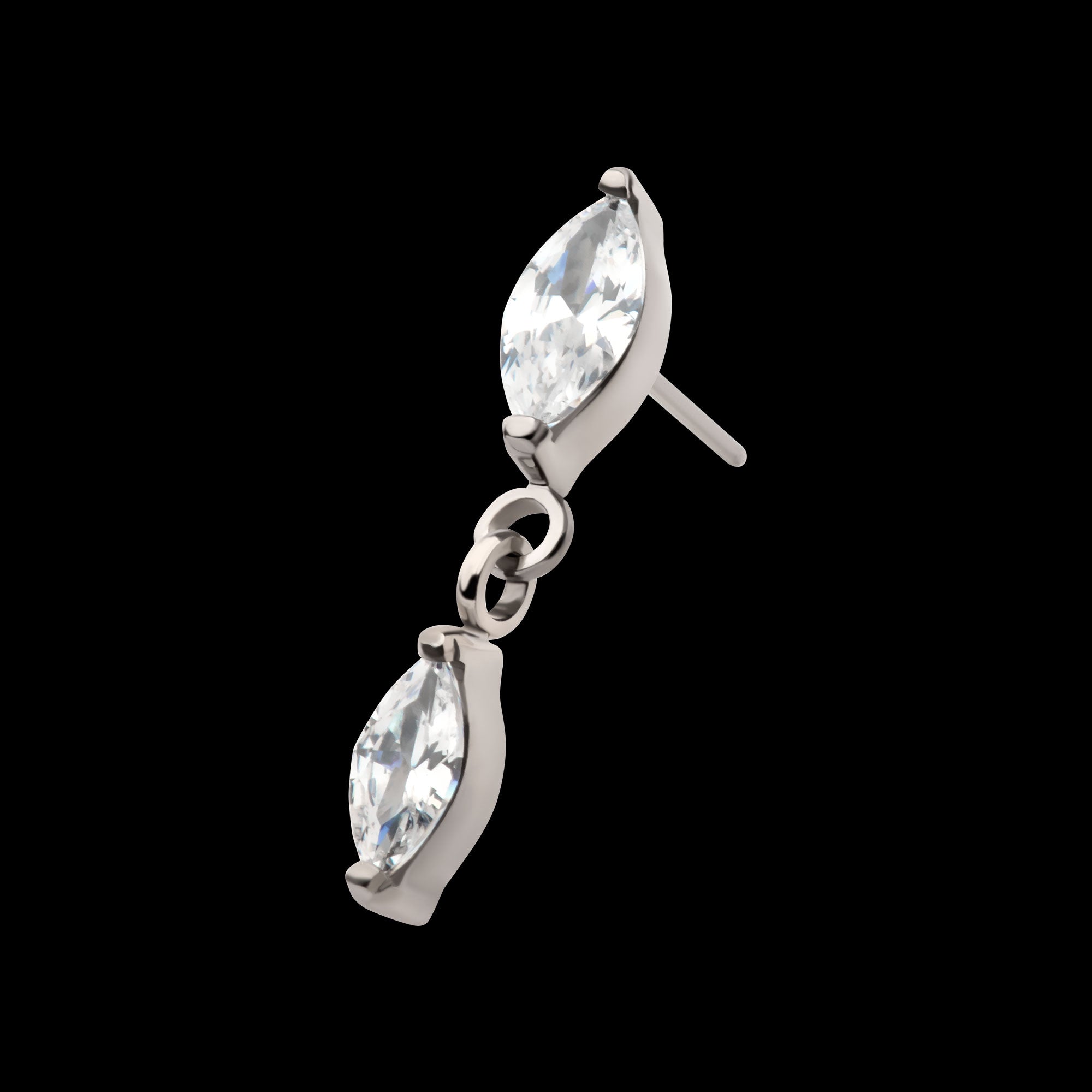 Prong Set Double Marquise Gem Dangle Flatback Stud Earring / Nosering - Gem in Titanium