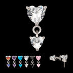 Prong Set Double Heart Gem Dangle Flatback Stud Earring / Nosering - Gem in Titanium