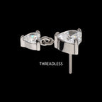 Prong Set Double Heart Gem Dangle Flatback Stud Earring / Nosering - Gem in Titanium