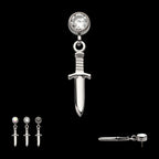Bezel Round CZ Dangle Dagger Flatback Stud Earring / Nosering - CZ in Titanium