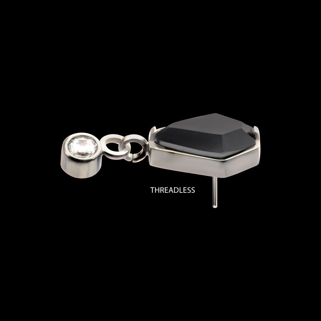 Dangle Bezel Round & Coffin CZ Flatback Stud Earring / Nosering - CZ in Titanium