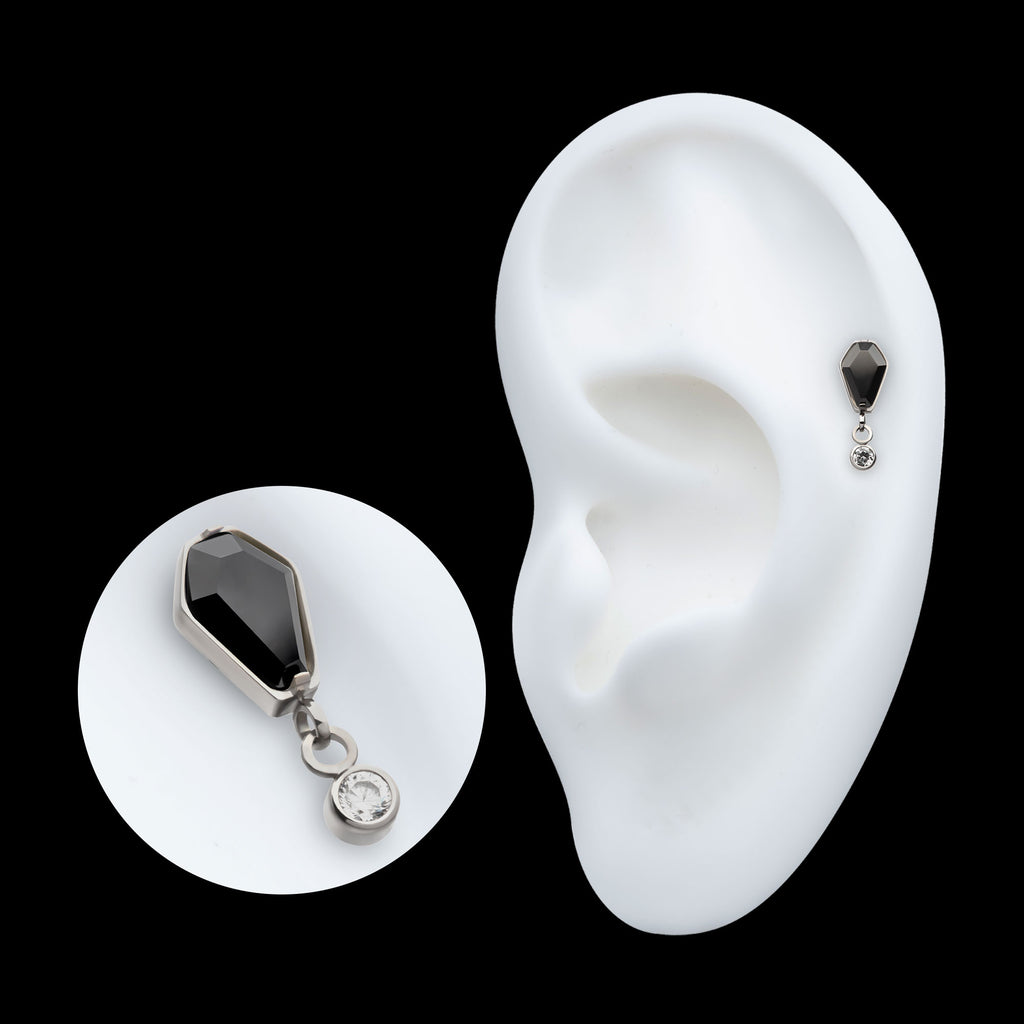 Dangle Bezel Round & Coffin CZ Flatback Stud Earring / Nosering - CZ in Titanium