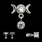 Dangle Bezel Round CZ Triple Moon Phase Gem Flatback Stud Earring / Nosering - CZ in Titanium