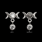 Dangle Bezel Round CZ Triple Moon Phase Gem Flatback Stud Earring / Nosering - CZ in Titanium