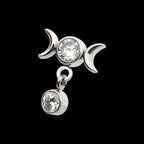 Dangle Bezel Round CZ Triple Moon Phase Gem Flatback Stud Earring / Nosering - CZ in Titanium