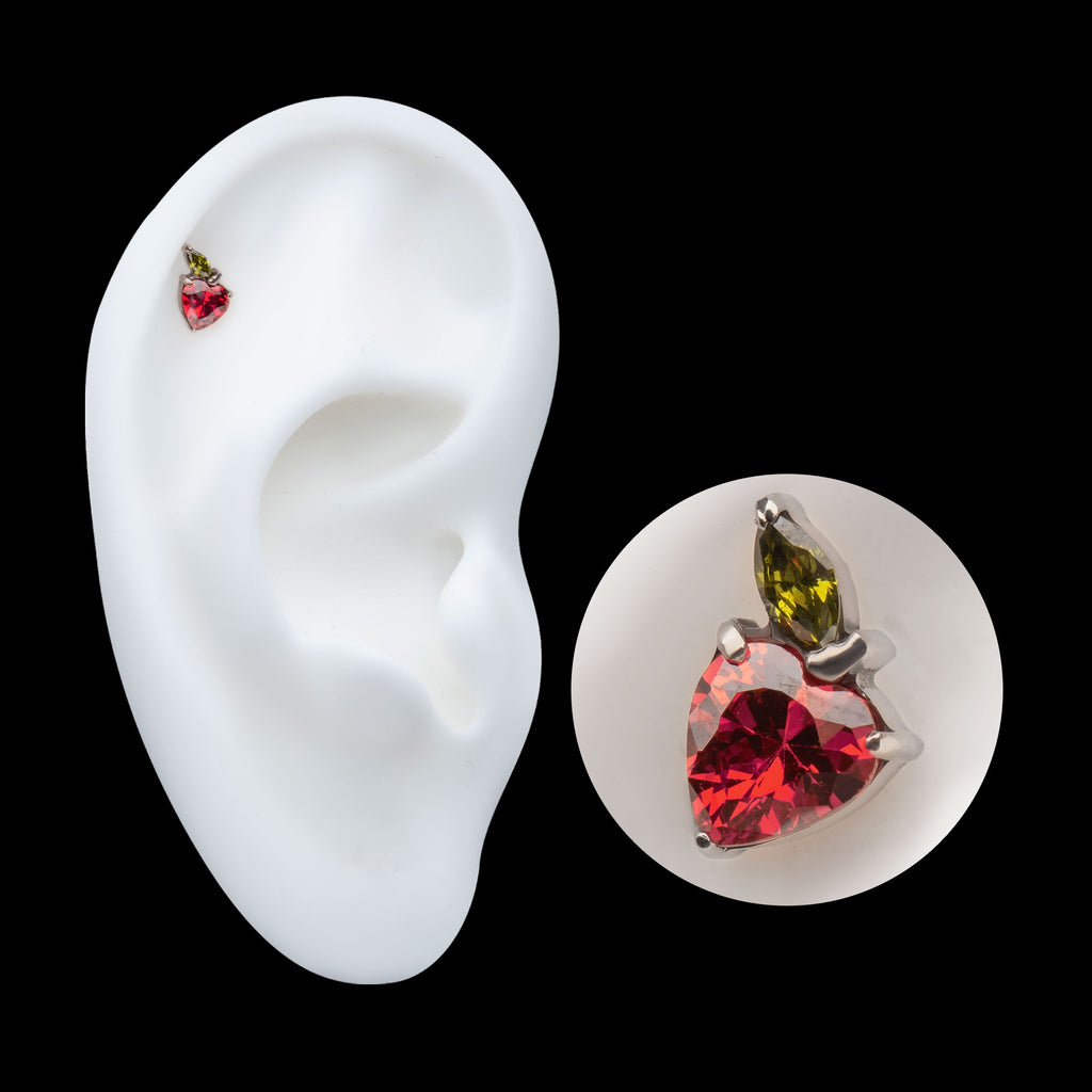 Prong Set Gem Apple Flatback Stud Earring / Nosering - Gem in Titanium
