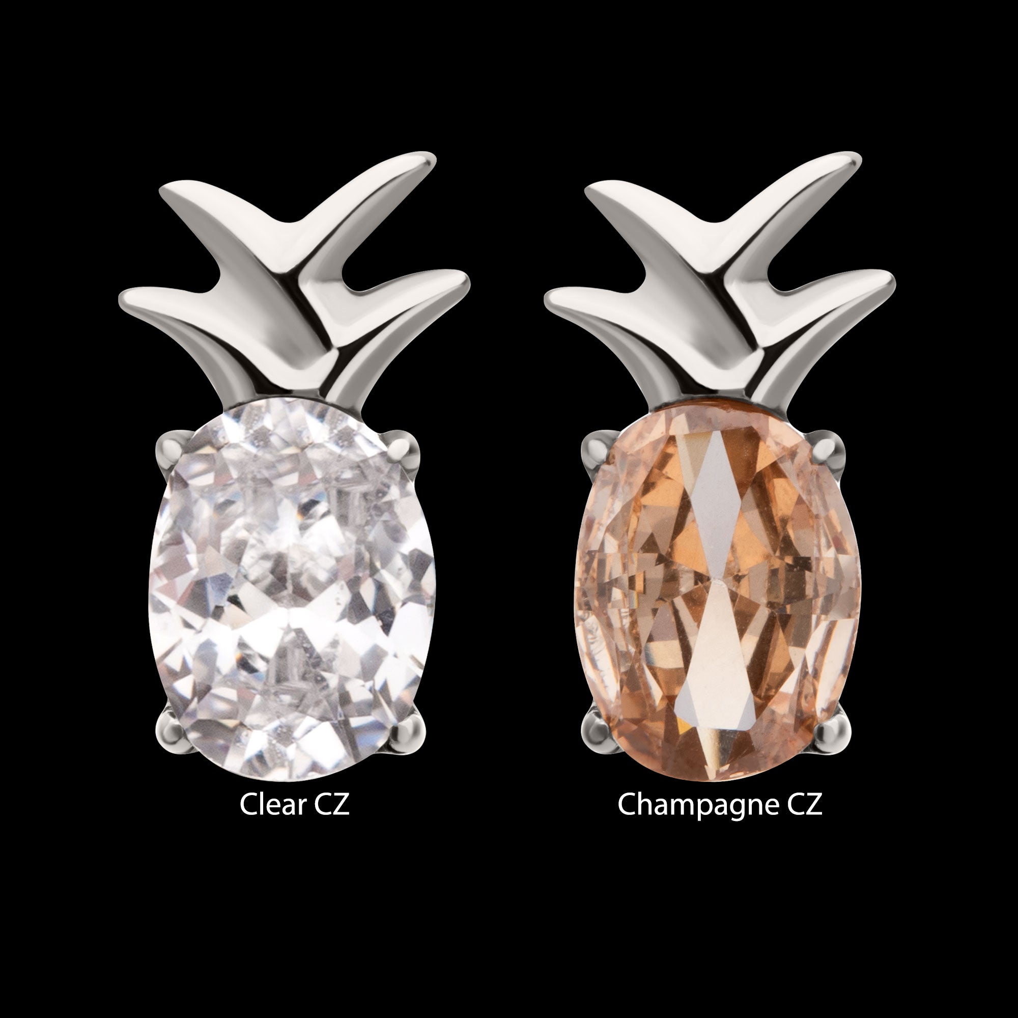 Prong Set Gem Pineapple Flatback Stud Earring / Nosering - Gem in Titanium