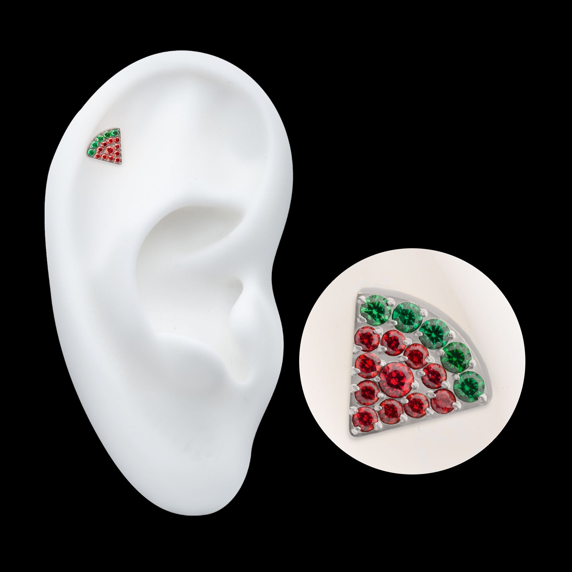 Prong Set Gem Watermelon Flatback Stud Earring / Nosering - Gem in Titanium