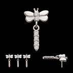 Dragonfly with Prong Set 4-Gem Dangle Flatback Stud Earring / Nosering - Gem in Titanium