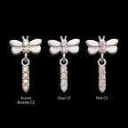 Dragonfly with Prong Set 4-Gem Dangle Flatback Stud Earring / Nosering - Gem in Titanium