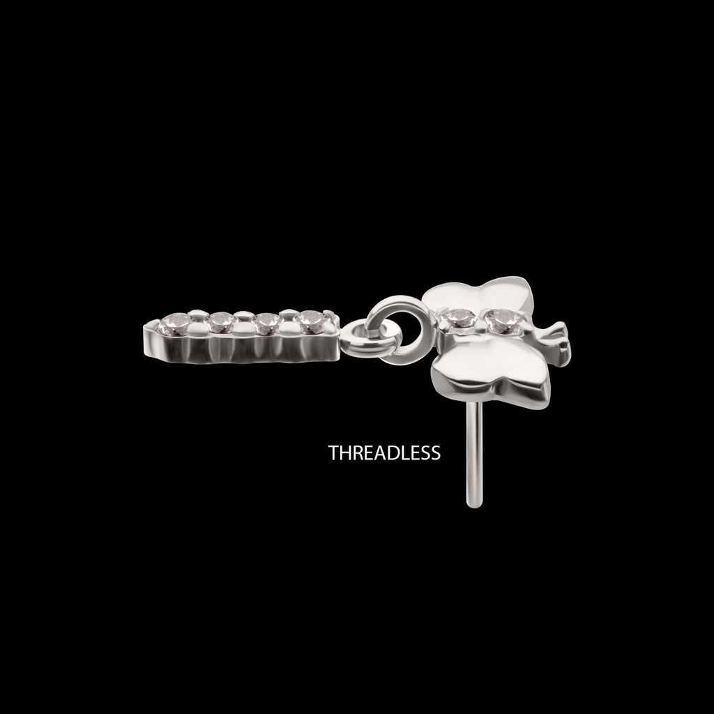 Dragonfly with Prong Set 4-Gem Dangle Flatback Stud Earring / Nosering - Gem in Titanium