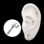 Dragonfly with Prong Set 4-Gem Dangle Flatback Stud Earring / Nosering - Gem in Titanium