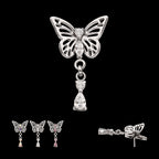 Butterfly with Prong Set 2-Gem Dangle Flatback Stud Earring / Nosering - Gem in Titanium