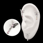 Butterfly with Prong Set 2-Gem Dangle Flatback Stud Earring / Nosering - Gem in Titanium