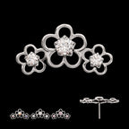 Triple Cut Out Cherry Blossom Flower with Prong Set Gem Flatback Stud Earring / Nosering - Gem in Titanium