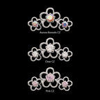 Triple Cut Out Cherry Blossom Flower with Prong Set Gem Flatback Stud Earring / Nosering - Gem in Titanium