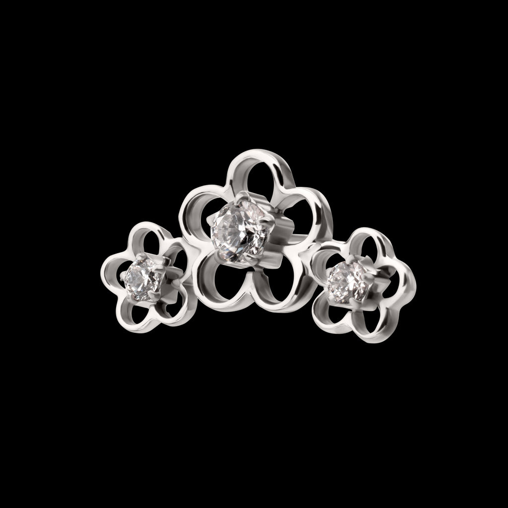 Triple Cut Out Cherry Blossom Flower with Prong Set Gem Flatback Stud Earring / Nosering - Gem in Titanium