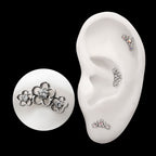 Triple Cut Out Cherry Blossom Flower with Prong Set Gem Flatback Stud Earring / Nosering - Gem in Titanium