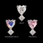 Prong Set Heart with Clear Round Gem Flatback Stud Earring / Nosering - Gem in Titanium