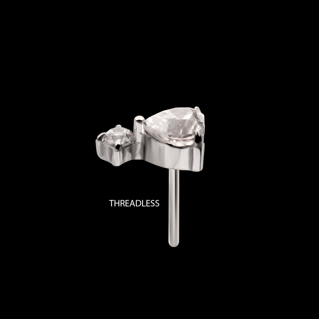 Prong Set Heart with Clear Round Gem Flatback Stud Earring / Nosering - Gem in Titanium