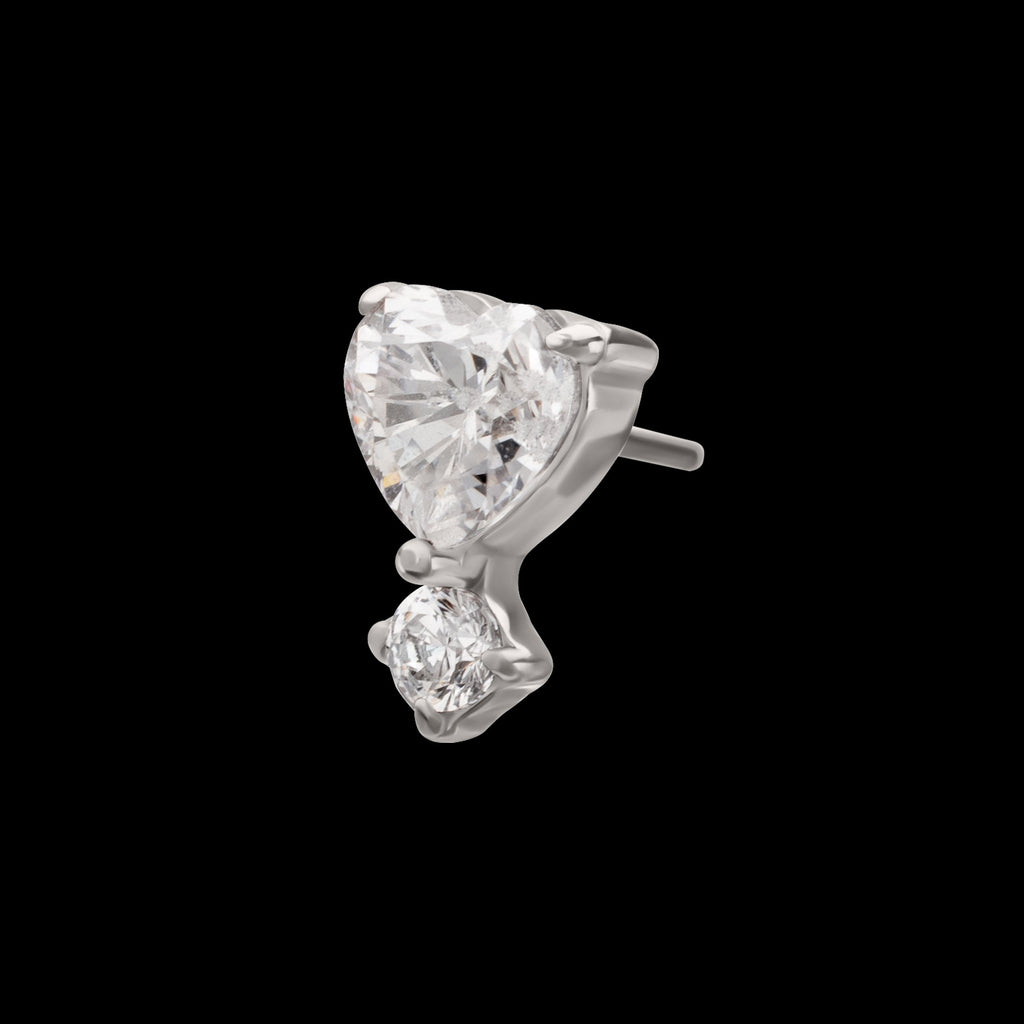 Prong Set Heart with Clear Round Gem Flatback Stud Earring / Nosering - Gem in Titanium
