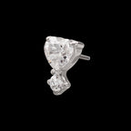 Prong Set Heart with Clear Round Gem Flatback Stud Earring / Nosering - Gem in Titanium