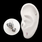 Prong Set Heart with Clear Round Gem Flatback Stud Earring / Nosering - Gem in Titanium