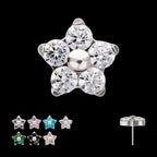 Prong Set Gem 5-Petal Flower Flatback Stud Earring / Nosering - Gem in Titanium