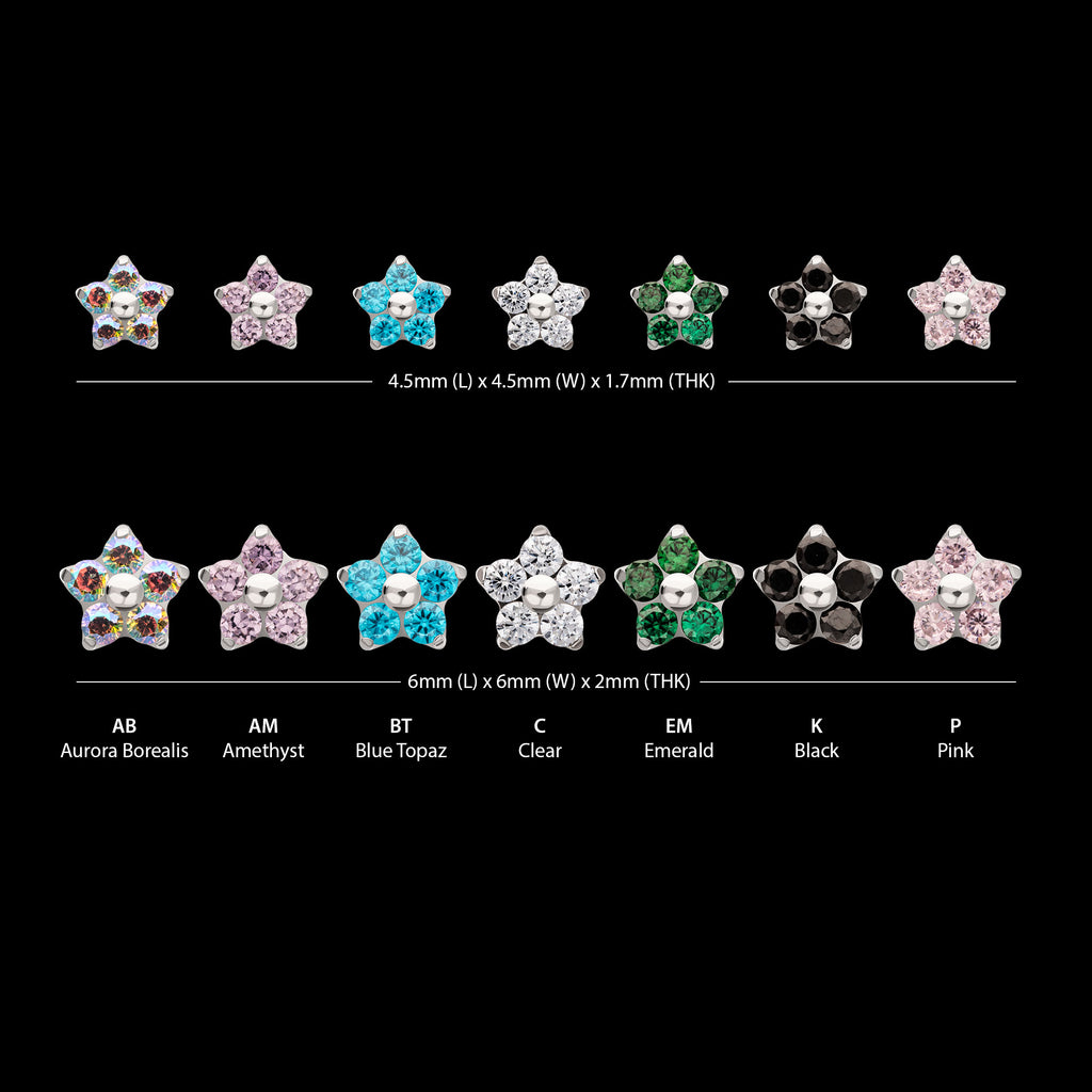 Prong Set Gem 5-Petal Flower Flatback Stud Earring / Nosering - Gem in Titanium