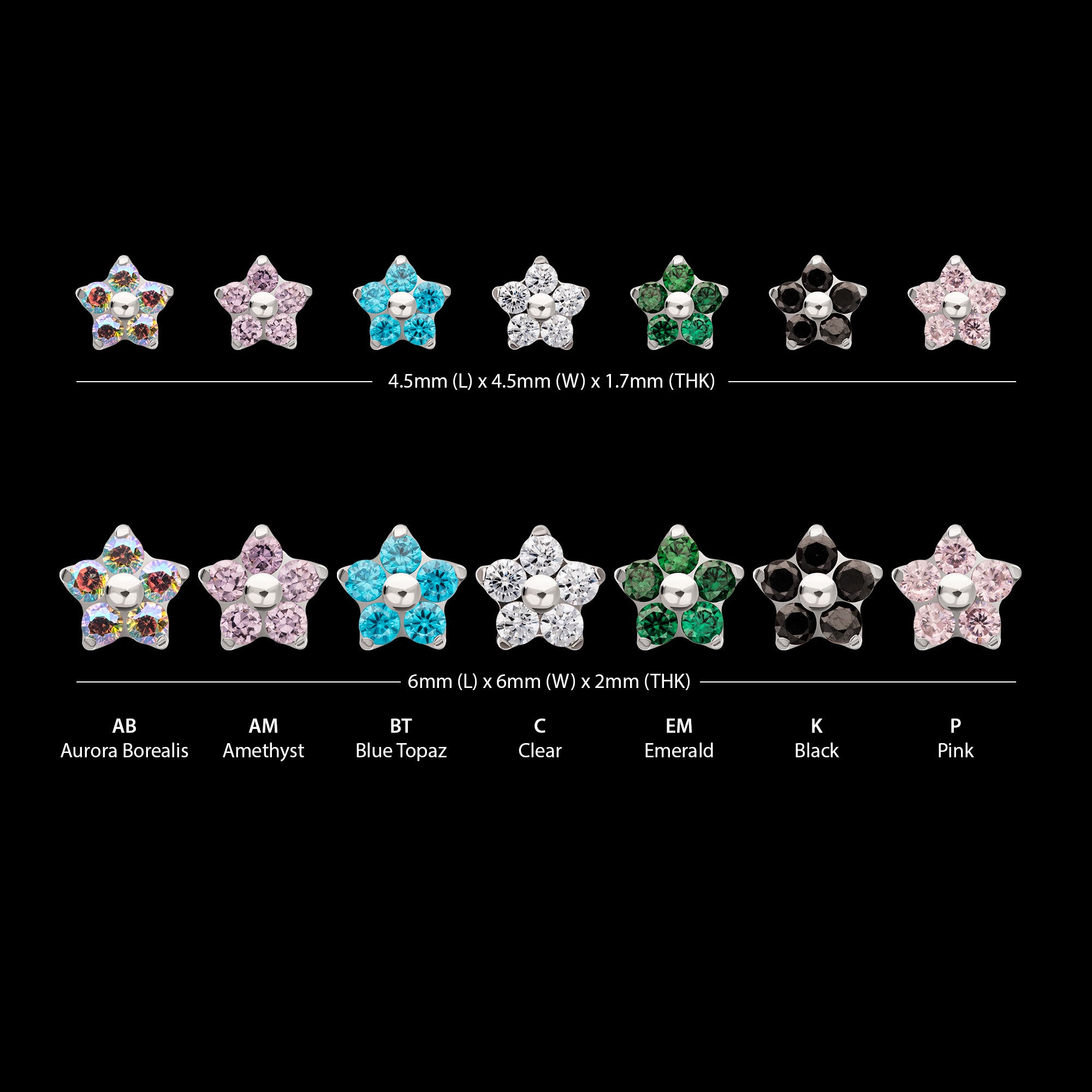 Prong Set Gem 5-Petal Flower Flatback Stud Earring / Nosering - Gem in Titanium