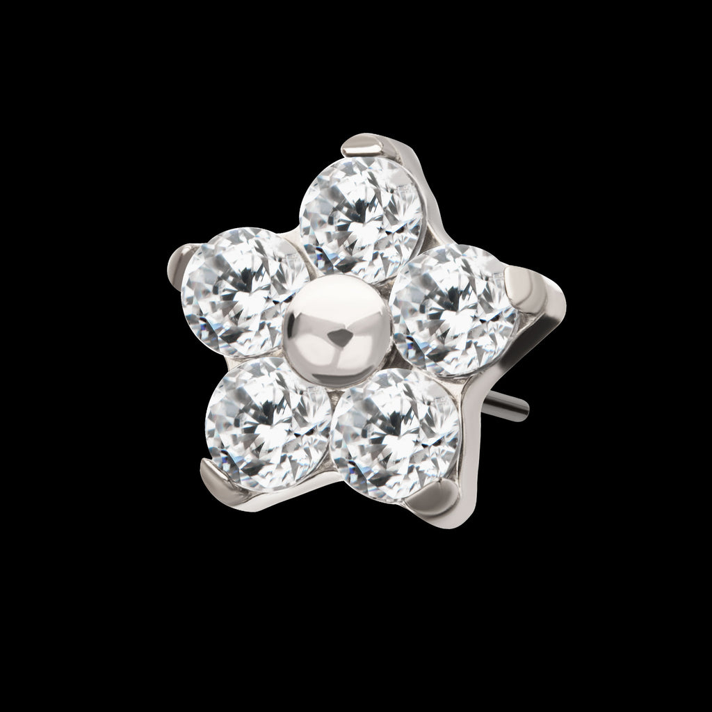 Prong Set Gem 5-Petal Flower Flatback Stud Earring / Nosering - Gem in Titanium