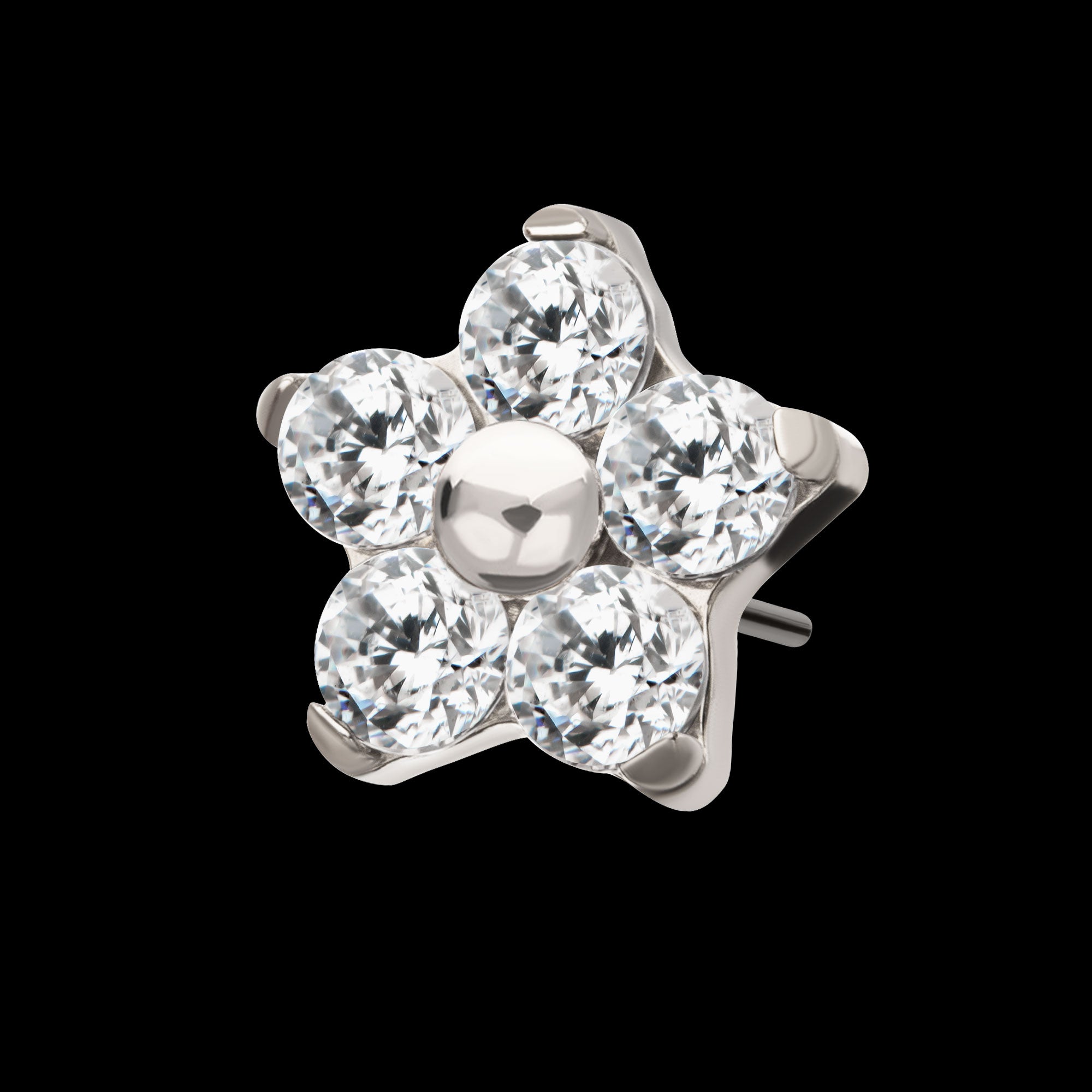 Prong Set Gem 5-Petal Flower Flatback Stud Earring / Nosering - Gem in Titanium
