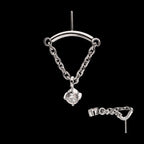 Vertical Helix Curved Bar with CZ Gem Chain Dangle Flatback Stud Earring / Nosering - CZ in Titanium