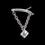 Vertical Helix Curved Bar with CZ Gem Chain Dangle Flatback Stud Earring / Nosering - CZ in Titanium