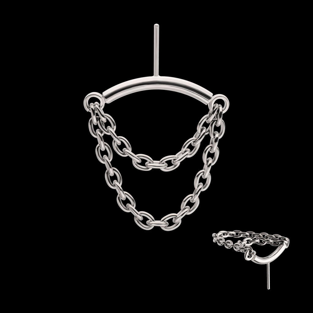 Vertical Helix Curved Bar with 2-Tier Chain Dangle Flatback Stud Earring / Nosering - Titanium