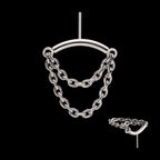 Vertical Helix Curved Bar with 2-Tier Chain Dangle Flatback Stud Earring / Nosering - Titanium