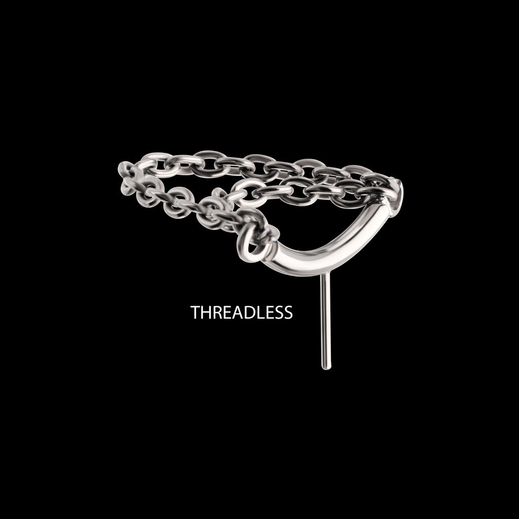 Vertical Helix Curved Bar with 2-Tier Chain Dangle Flatback Stud Earring / Nosering - Titanium