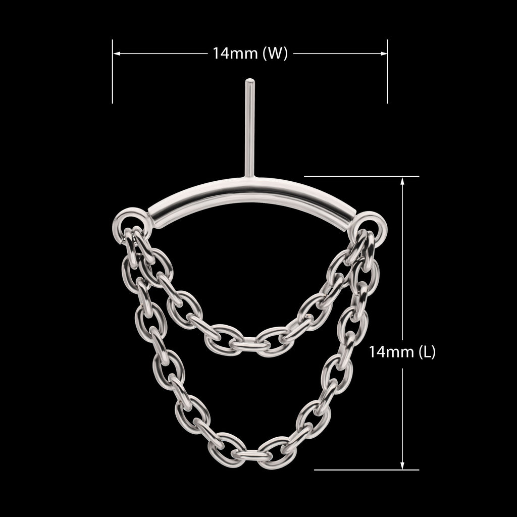 Vertical Helix Curved Bar with 2-Tier Chain Dangle Flatback Stud Earring / Nosering - Titanium