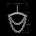 Vertical Helix Curved Bar with 2-Tier Chain Dangle Flatback Stud Earring / Nosering - Titanium